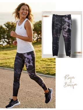 🌿Asics Women's Size Medium Gray & Black Pattern Legging Joggers
